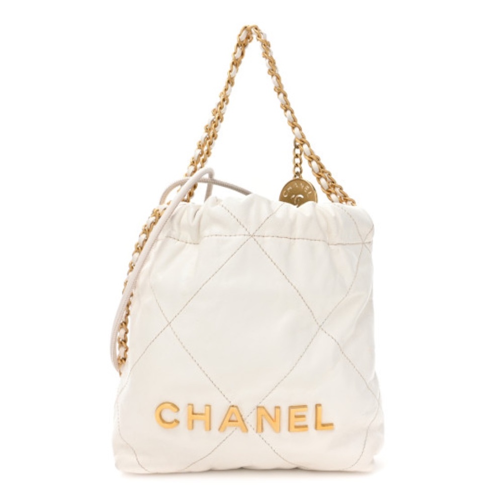 Shiny Calfskin Quilted Mini Chanel 22 White